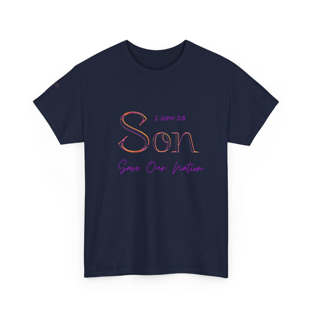 Son Bible Verse T-Shirt — "Son" (1 John 3:8) Savior Our Nation Christian Tee